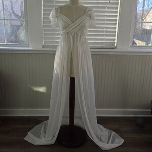 Maternity Photoshoot White Gown with Sheer Overlay